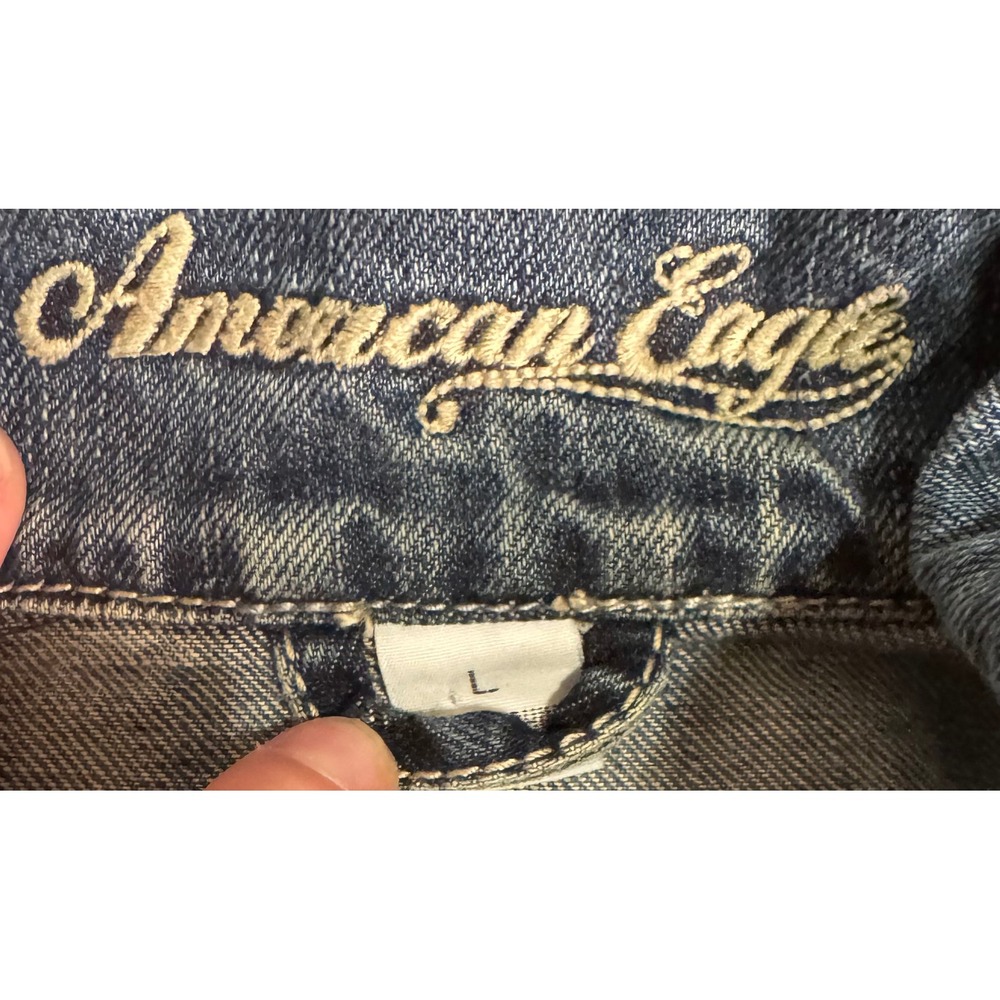 American Eagle Denim Jacket Kids Distressed Button Front Crop Jacket Size L - Picture 2 of 6